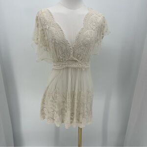 Vintage Y2K Babydoll Top Lace Floral 90s Fairy Tie Back Cottage Boho Festival